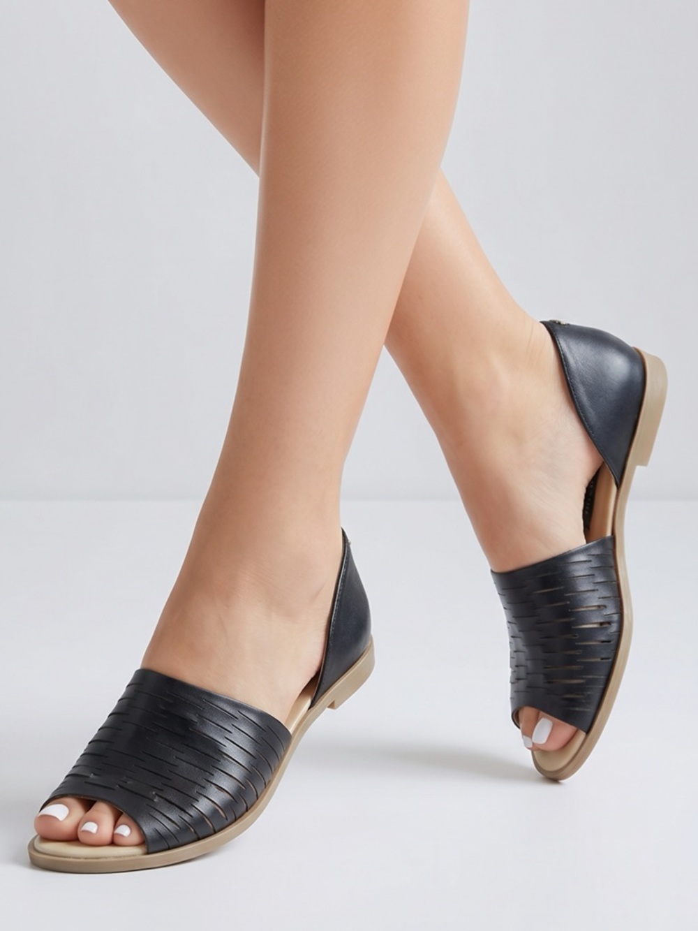 Dana Buchman Black Woven Peep-Toe Slip-On Mules